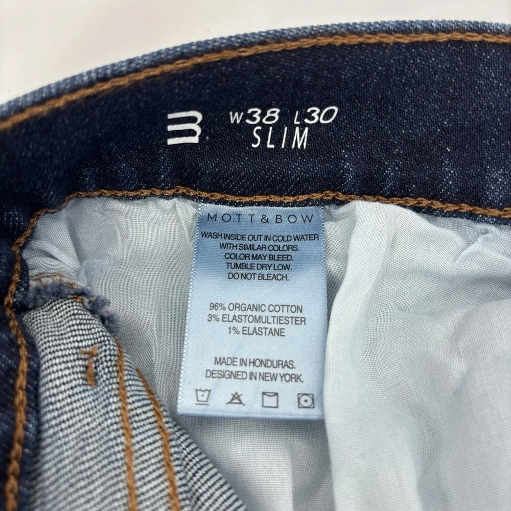MOTT & BOW Slim Dark Blue Jeans Men's Size 38x30 Straight‎ Leg Organic Cotton